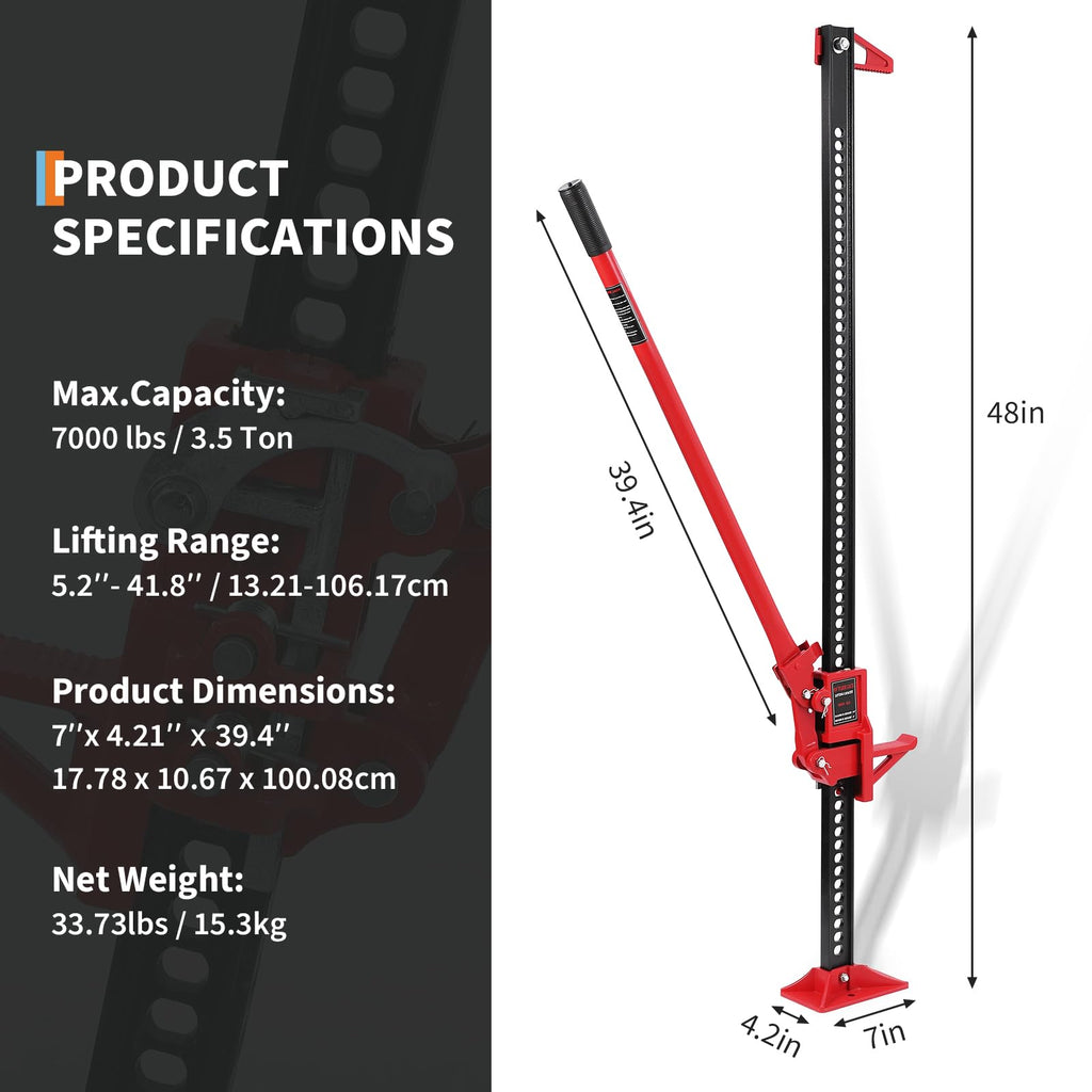 Garvee High Lift Farm Jack 48 Inch 6600Lbs Ratcheting Steel Durable Non-Slip Handle Off Road Utility for Tractor Truck SUV