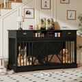 Garvee Heavy Duty Double Dog Crate Furniture for 2 Dogs – Extra Large Wooden Kennel, Removable Divider, Lockable Sliding Doors, Drawers & Shelves, Indoor Pet Cage TV Stand – Black, 63 Inch
