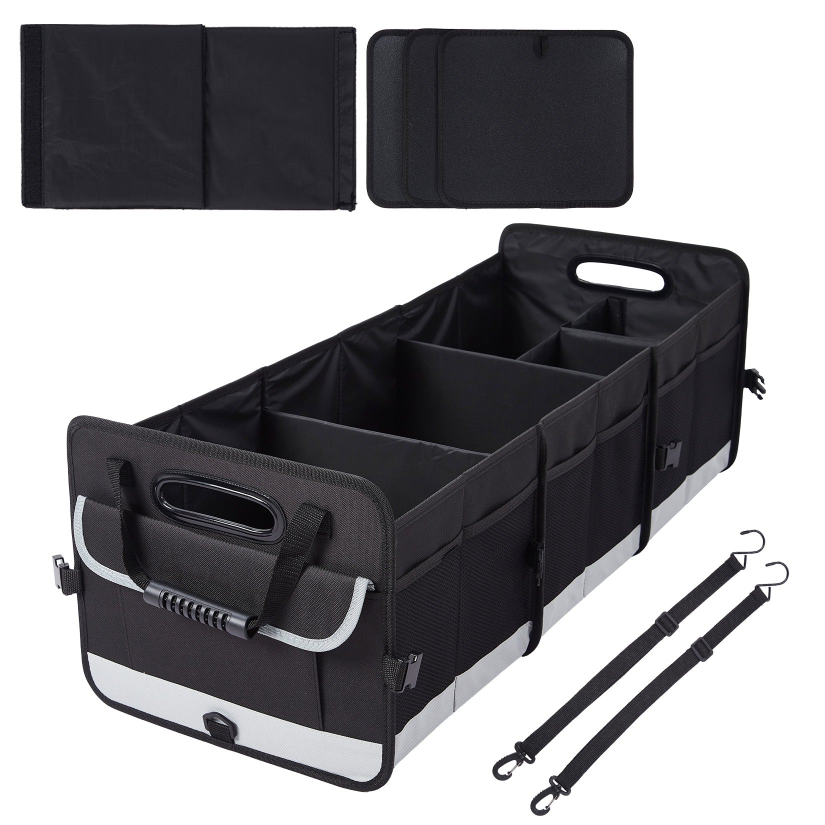 Garvee Heavy-Duty Car Trunk Organizer with Lid & Handles – Large Collapsible Storage Bag – Non-Slip, 3 Compartments – For SUV, Truck, Pickup Bed, Black Gray