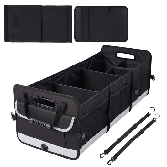 Garvee Heavy-Duty Car Trunk Organizer with Lid & Handles – Large Collapsible Storage Bag – Non-Slip, 3 Compartments – For SUV, Truck, Pickup Bed, Black Gray