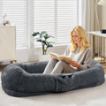 Garvee XL Orthopedic Memory Foam Dog Bed for Adults & Pets – Oversized Bean Bag Lounger, Washable Faux Fur, Side Pocket, Waterproof, No Assembly, Calming Nest for Anxiety Relief – Navy Blue