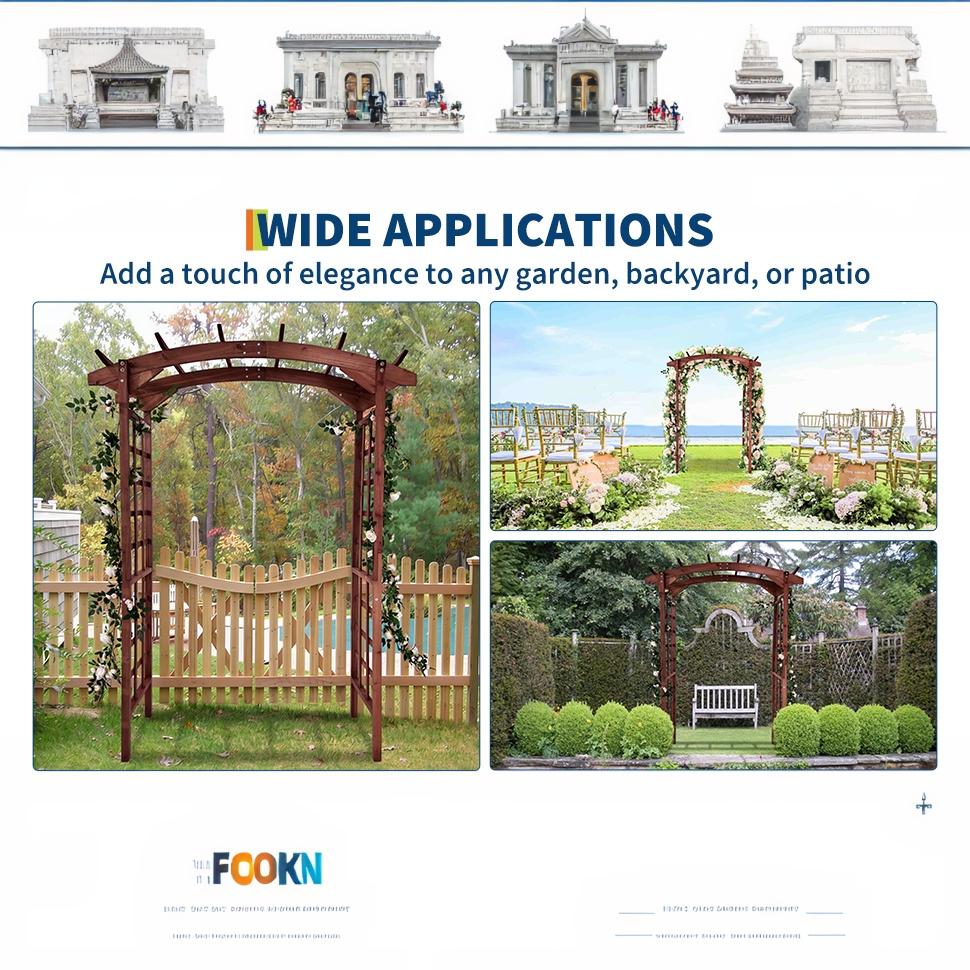 Garvee 85-Inch Wooden Garden Arbor Trellis, Fir Wood Arched Pergola for Climbing Plants, Wedding, Patio, Lawn & Backyard, Teak, Arched Top
