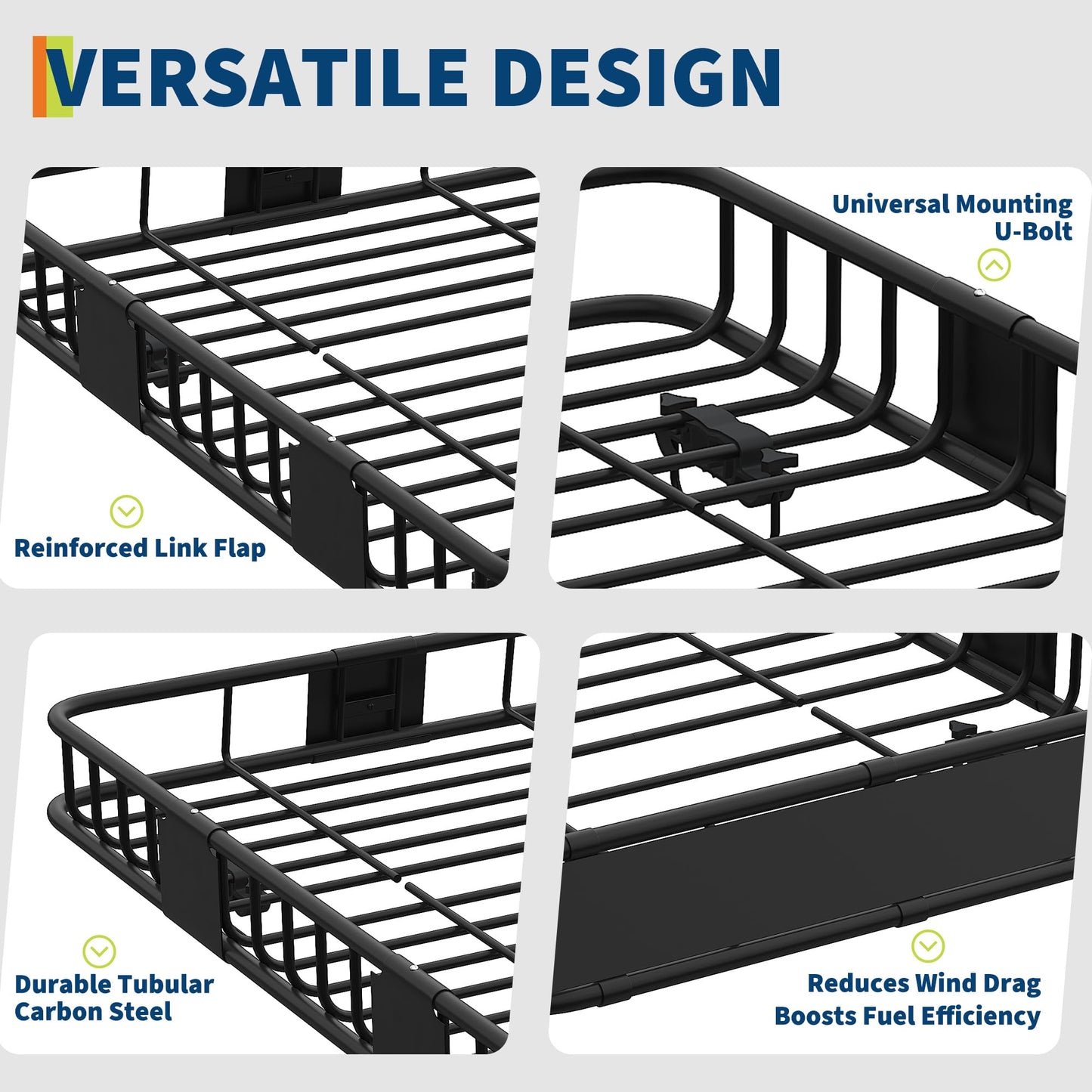 Garvee 51" X 36"X 5" Universal Roof Rack Carrier Basket, Heavy Duty 300 Lbs Capacity Powder-Coated Steel Wind Deflector SUV Truck Vehicle
