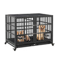 Garvee Heavy Duty Dog Crate with Food Bowl, 48 Inch Escape-Proof Metal Kennel with Divider, Double Doors, Removable Tray, Lockable Wheels, Indoor Outdoor Dog Cage for Small to Large Dogs