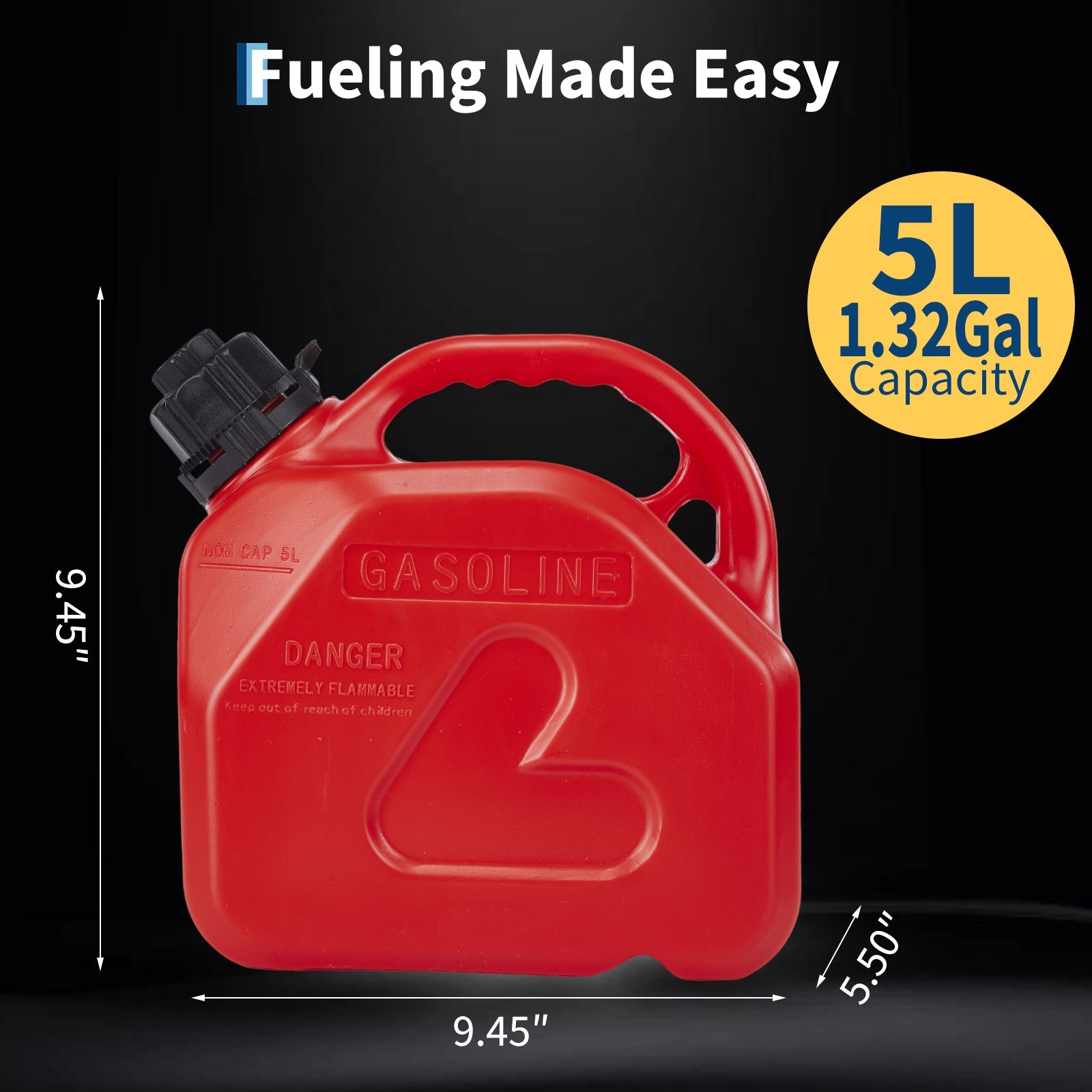 Garvee Portable Fuel Tank 5L (1.32 Gallon) for Gas & Fuel - Transfer Hose, Nozzle, Child-Resistant Lock, Anti-Spill, Rapid-Dispense Nozzle - Mobile Storage for Boats, Docks, Garage, Farm - US Market Only