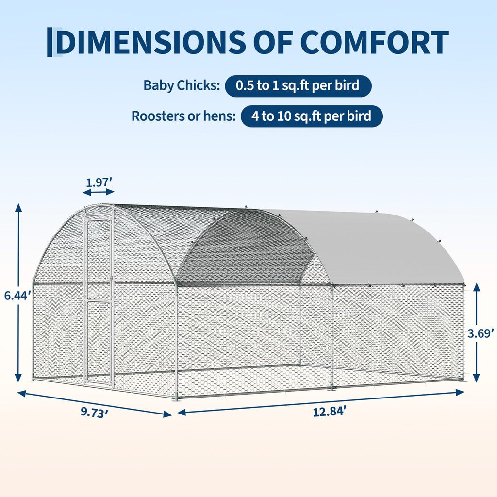 Garvee 13x10ft Large Metal Chicken Coop – Walk-In Poultry Cage with Waterproof Anti-UV Cover, Silver