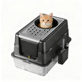 Garvee Extra Large Stainless Steel Cat Litter Box – Dual Front & Top Entry, 180° Turn Over-Top Enclosed Design, Leak-Proof, Odor Control, Easy Clean, Anti-Slip Base – For Large or Multi-Cat Households – Deep Black – Size: 60x40x38.5cm