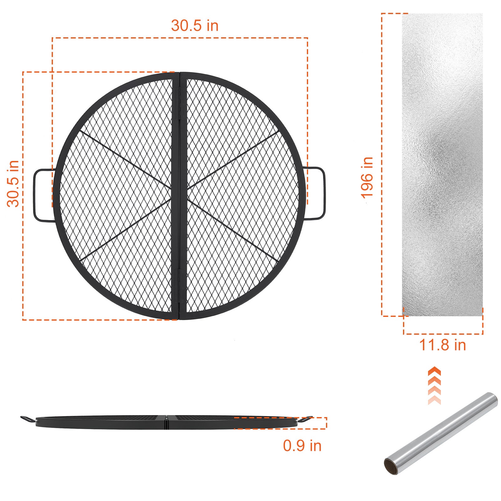 Garvee 30.5-inch Round Foldable Fire Pit Grate, 44lbs Load Capacity Heavy Duty Carbon Steel Grill Grate with Handles, 1112°F Heat Resistant Cooking Mesh for Outdoor Camping, Black