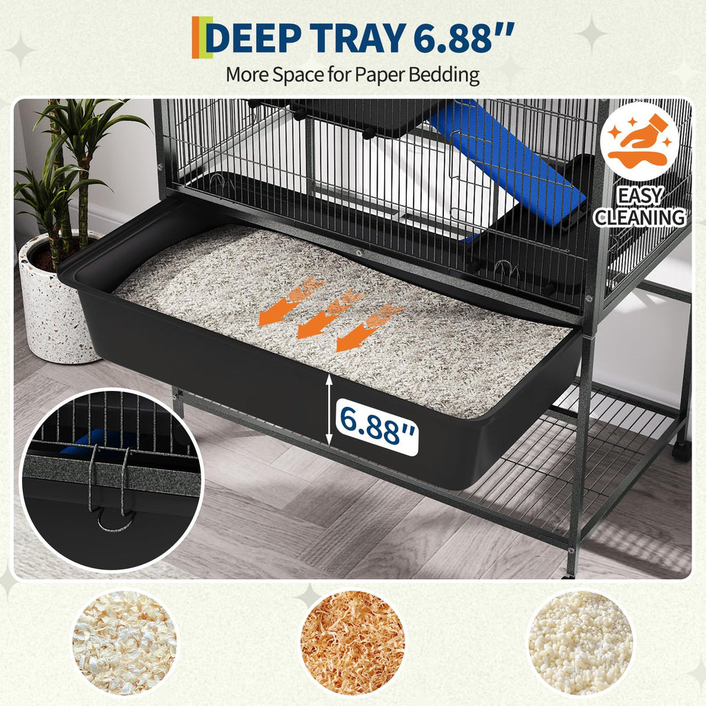 Garvee Ferret Cage, 40.4" h Large Ferret Nation Cage with 3 Removable Platforms, Deep Tray, Storage Shelf, Metal Small Animal Cages on Wheels for Sugar Glider, Guinea Pigs, Chinchillas, Rabbit