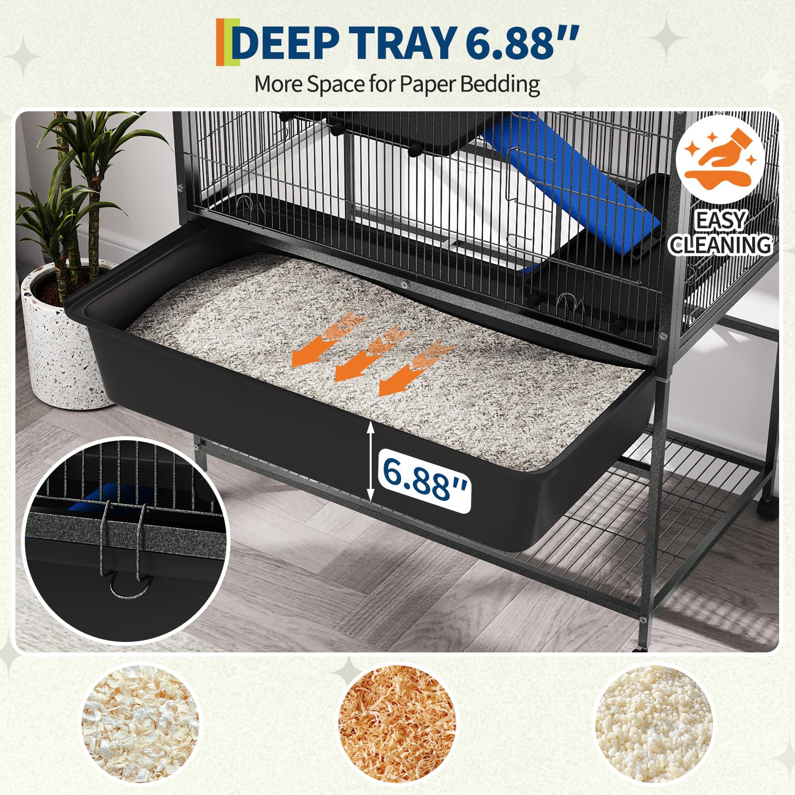 Garvee Ferret Cage, 40.4" h Large Ferret Nation Cage with 3 Removable Platforms, Deep Tray, Storage Shelf, Metal Small Animal Cages on Wheels for Sugar Glider, Guinea Pigs, Chinchillas, Rabbit