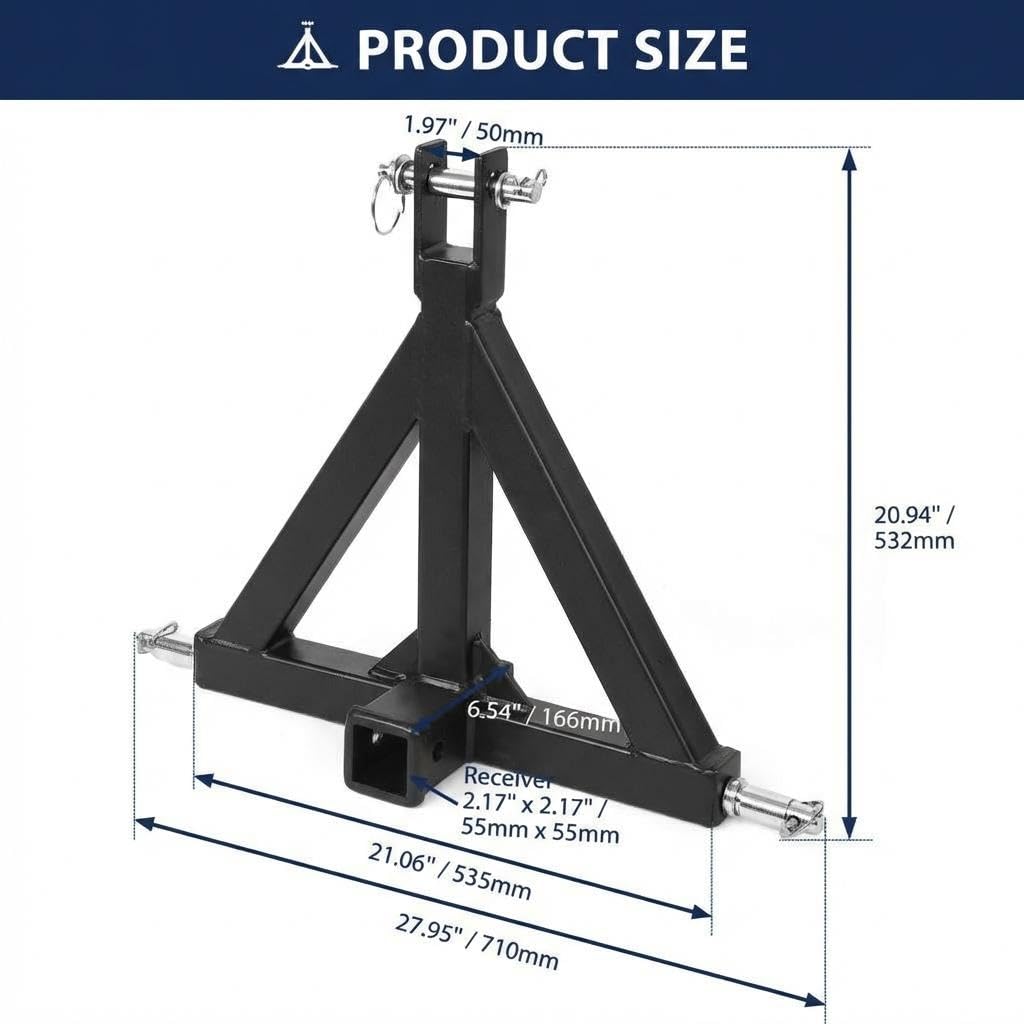 Garvee 3 Point Trailer Hitch 2" Receiver with Towing Ball & Hook Heavy Duty Cat.1 Steel Quick Hitch Attachment for Kubota Subcompact Tractor Farm Use
