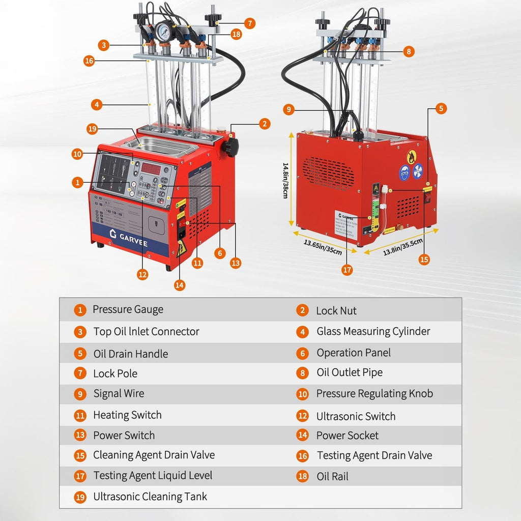 Garvee Fuel Injector Tester & Cleaner, 3-in-1 100W Ultrasonic, Resistance/Flow/Pulse Test, Adjustable 0.1-25ms Pulse Width, for 4 Cylinder Gasoline Engines, Auto Repair Tool