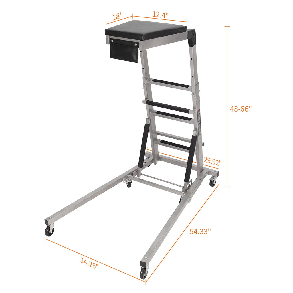 Garvee Heavy-Duty Adjustable Topside Engine Creeper, 400 lbs Capacity, Collapsible Design with 4 Swivel Wheels, Padded Deck, Height Adjustable (45"-66") - Rolling Workshop Creeper for Truck & Auto Repair, Silver