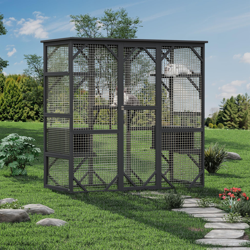 Garvee Catio Outdoor Window Cat Enclosure, Walk-in Cat Cage, Catio Outdoor Enclosure Extra Large, Black