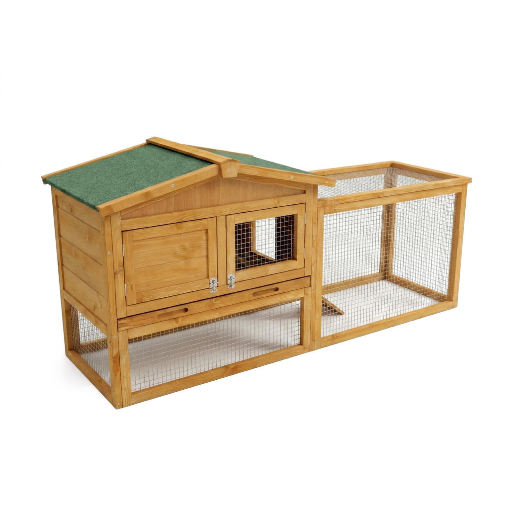 Garvee Spacious 2-Story Wooden Small Animal Cage for Rabbits, Guinea Pigs & Chickens - Weatherproof Hutch with Anti-Chew Metal Frame, Leak-Proof Removable Tray, Secure Wire Netting, Indoor & Outdoor Use, Natural Wood Color