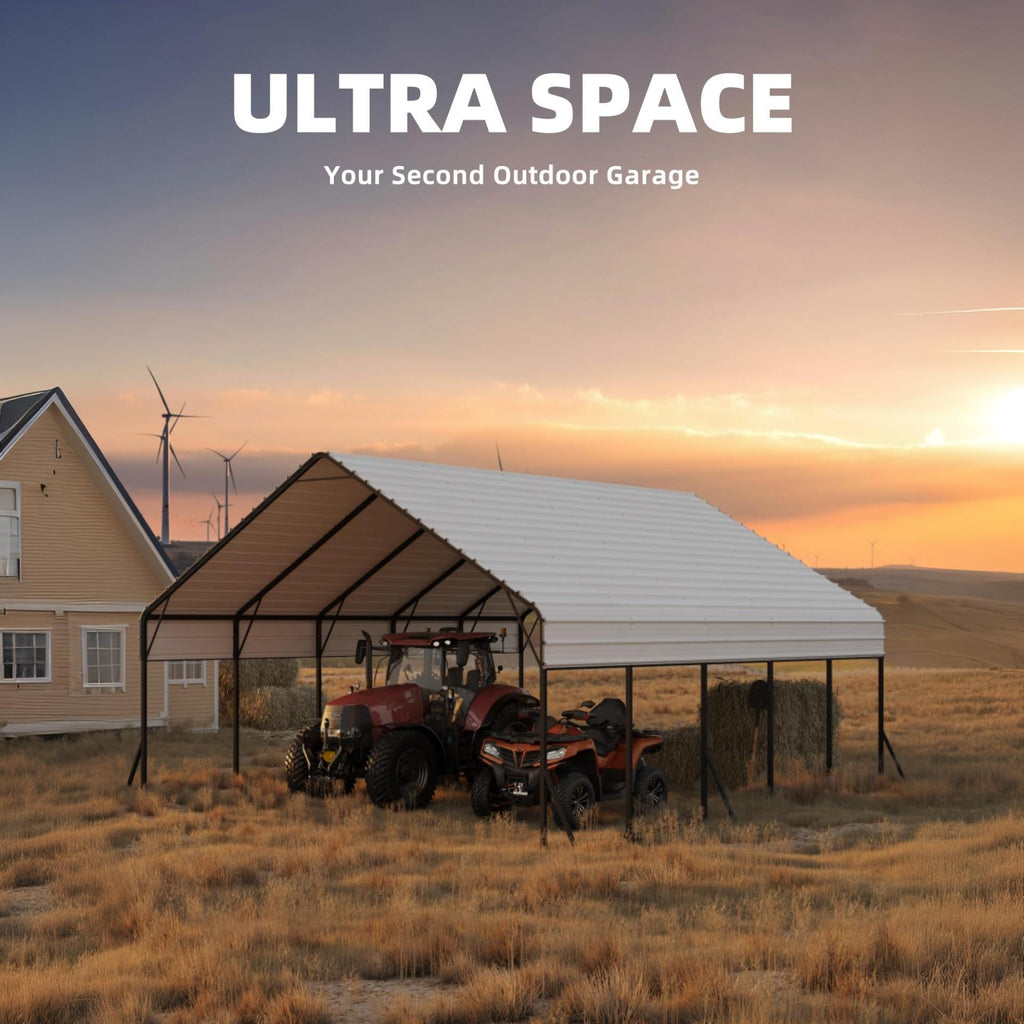 Garvee Metal Carport 20' × 20' × 13', 400 Sq.Ft 2-Car Steel Shelter, 800 lb Heavy-Duty Frame for Snow, Trucks, Boats & Tractors