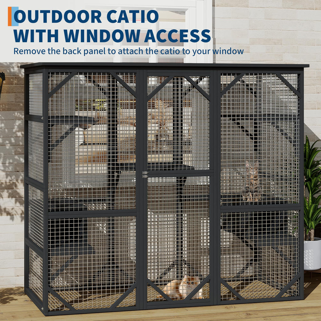 Garvee Catio Outdoor Window Cat Enclosure, Walk-in Cat Cage, Catio Outdoor Enclosure Extra Large, Black