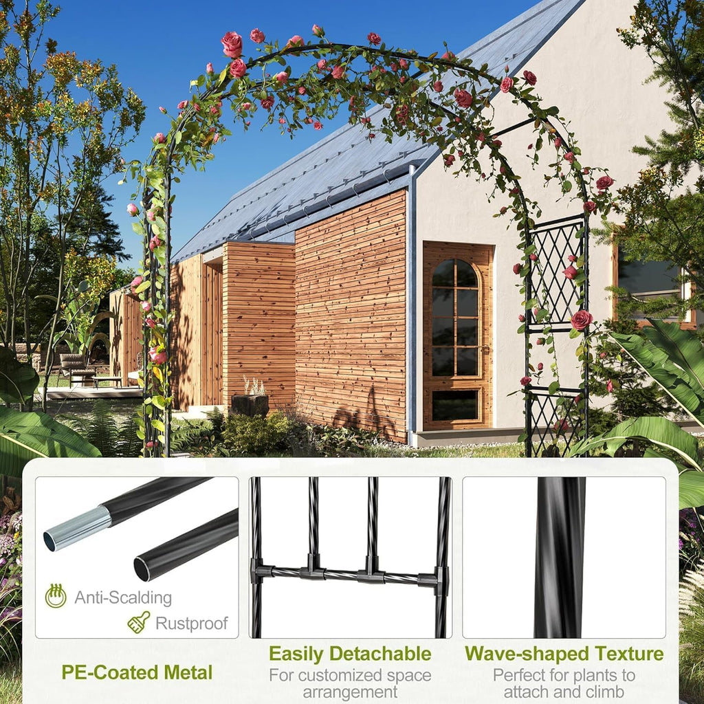 Garvee 90.5" Garden Arbor with 2 Planter Boxes, PE Coated Metal Garden Arch Trellis for Climbing Plants, Decorative Archway Wedding Arch Frame, Weather-Resistant Arbor Trellis for Lawn Backyard Yard