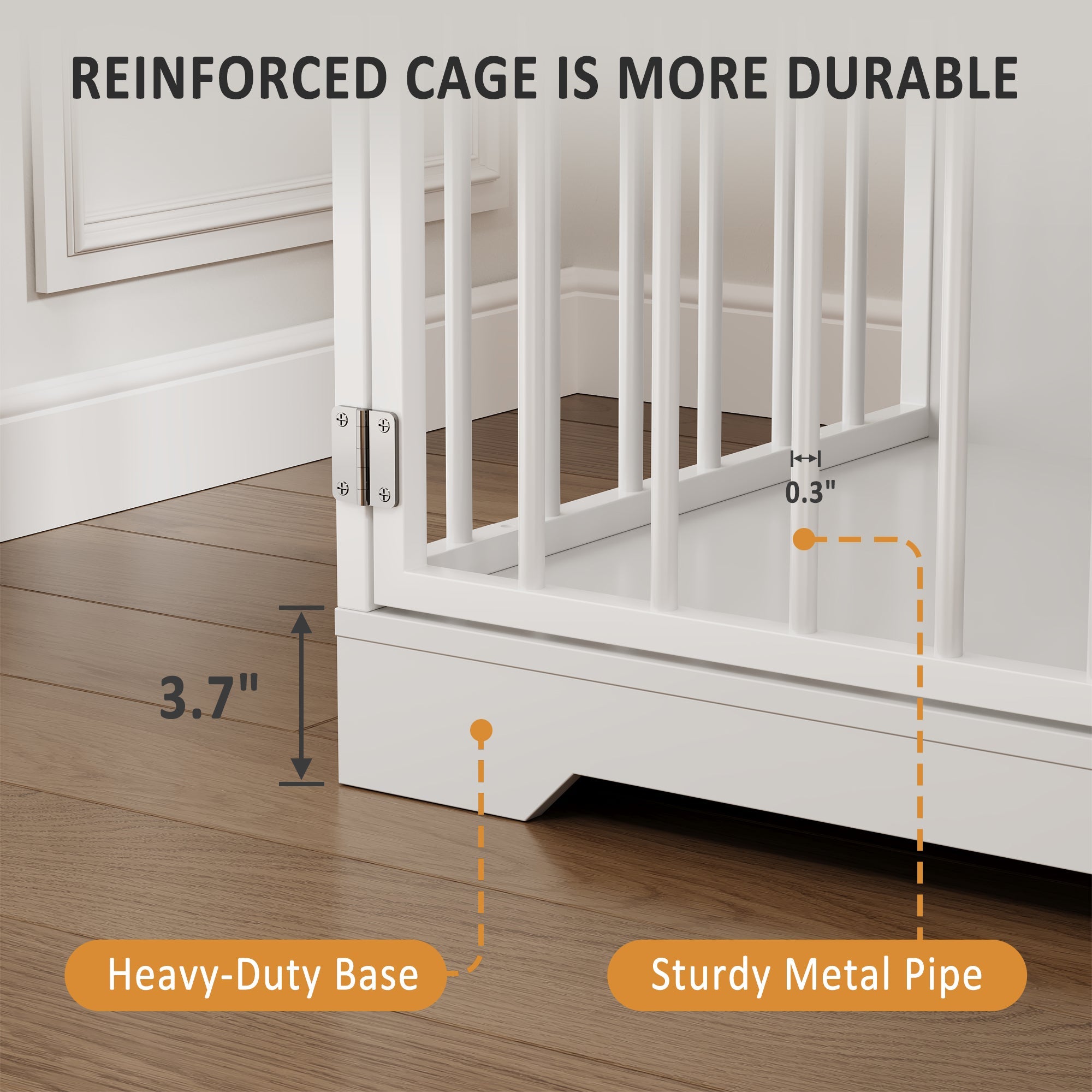 Garvee 48" Dog Crate Furniture with Bowls, Heavy Duty Dog Kennel End Table with 3 Storage Drawers, Locking Door, Farmhouse Style Pet Crate Cabinet for Medium Small Dogs, White