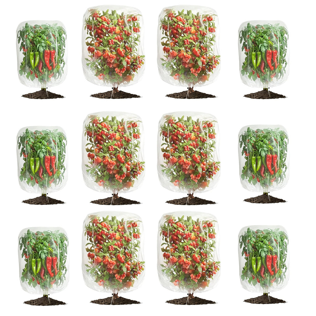Garvee Garden Plant Netting for Fruit Trees & Vegetables, 12-Pack Drawstring Mesh Covers with 6 Small 3.3 x 2.6 FT and 6 Large 4.9 x 3.3 FT Bags, White