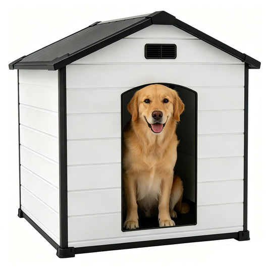 Garvee XLarge Dog House Indoor Outdoor Waterproof, 57" Heavy Duty Plastic Large Breed Dog Kennel with Raised Floor, Removable Roof & Air Vent for Small to XL Dogs, Easy Assembly
