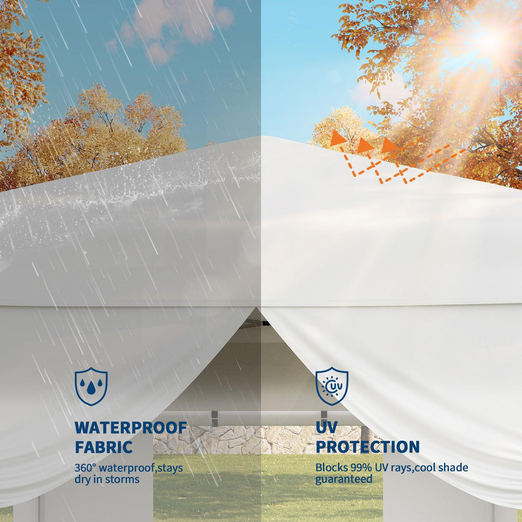 Garvee 10x10 Pop Up Canopy Tent with 4 SideWalls, Easy Up Canopy with 3 Adjustable Height, Outdoor Sun Shade with 4 Sandbags & Carrying Bag for Camping, Parties,Outdoor Events-White