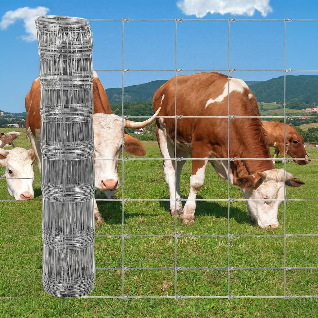 Garvee 15-Gauge Galvanized Livestock Fence, 4Ft x 328Ft Hinge Knot Woven Wire Field Fencing, High Tensile Metal Pasture Mesh for Cattle, Goats, Sheep, Hogs, Homestead Perimeter Barrier