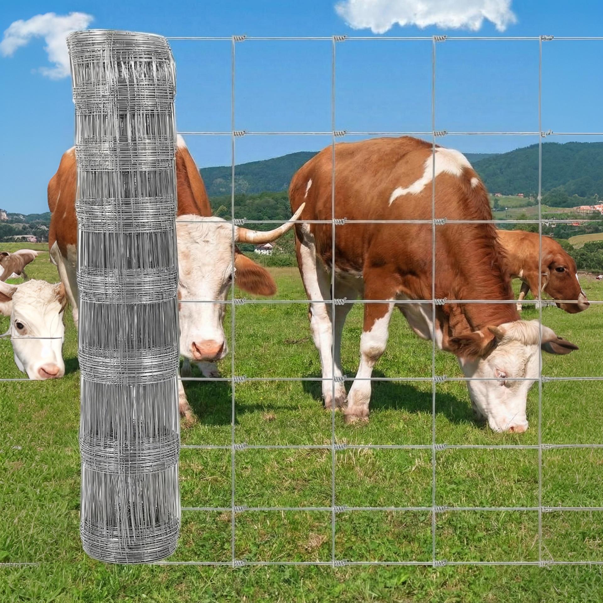 Garvee 15-Gauge Galvanized Livestock Fence, 4Ft x 328Ft Hinge Knot Woven Wire Field Fencing, High Tensile Metal Pasture Mesh for Cattle, Goats, Sheep, Hogs, Homestead Perimeter Barrier