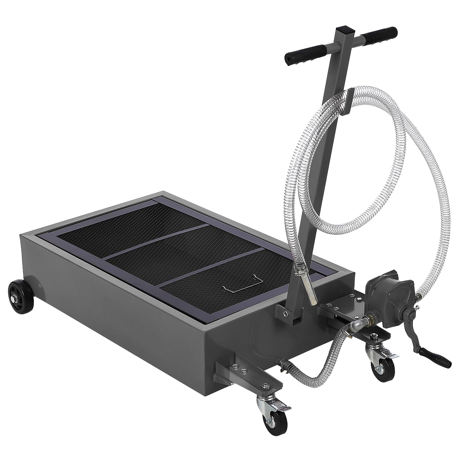 Garvee 20 Gallon Manual Low-Profile Oil Drain Pan, Large-Capacity Rolling Oil Drain Cart with Adjustable Handle, Hose, and Swivel Casters for Trucks, RVs, and SUVs, Black