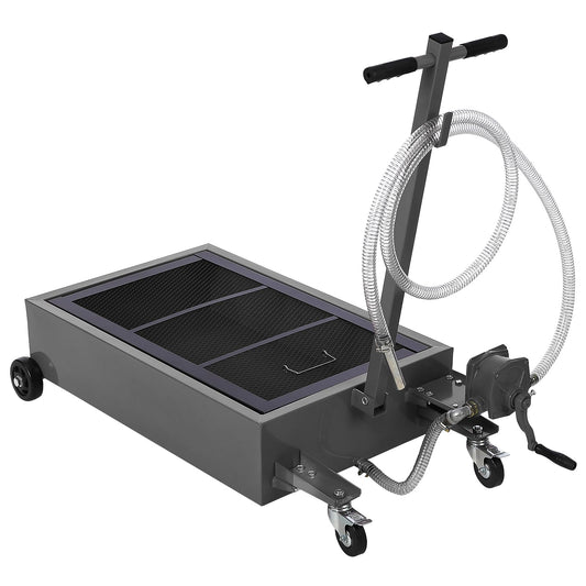 Garvee 20 Gallon Manual Low-Profile Oil Drain Pan, Large-Capacity Rolling Oil Drain Cart with Adjustable Handle, Hose, and Swivel Casters for Trucks, RVs, and SUVs, Black