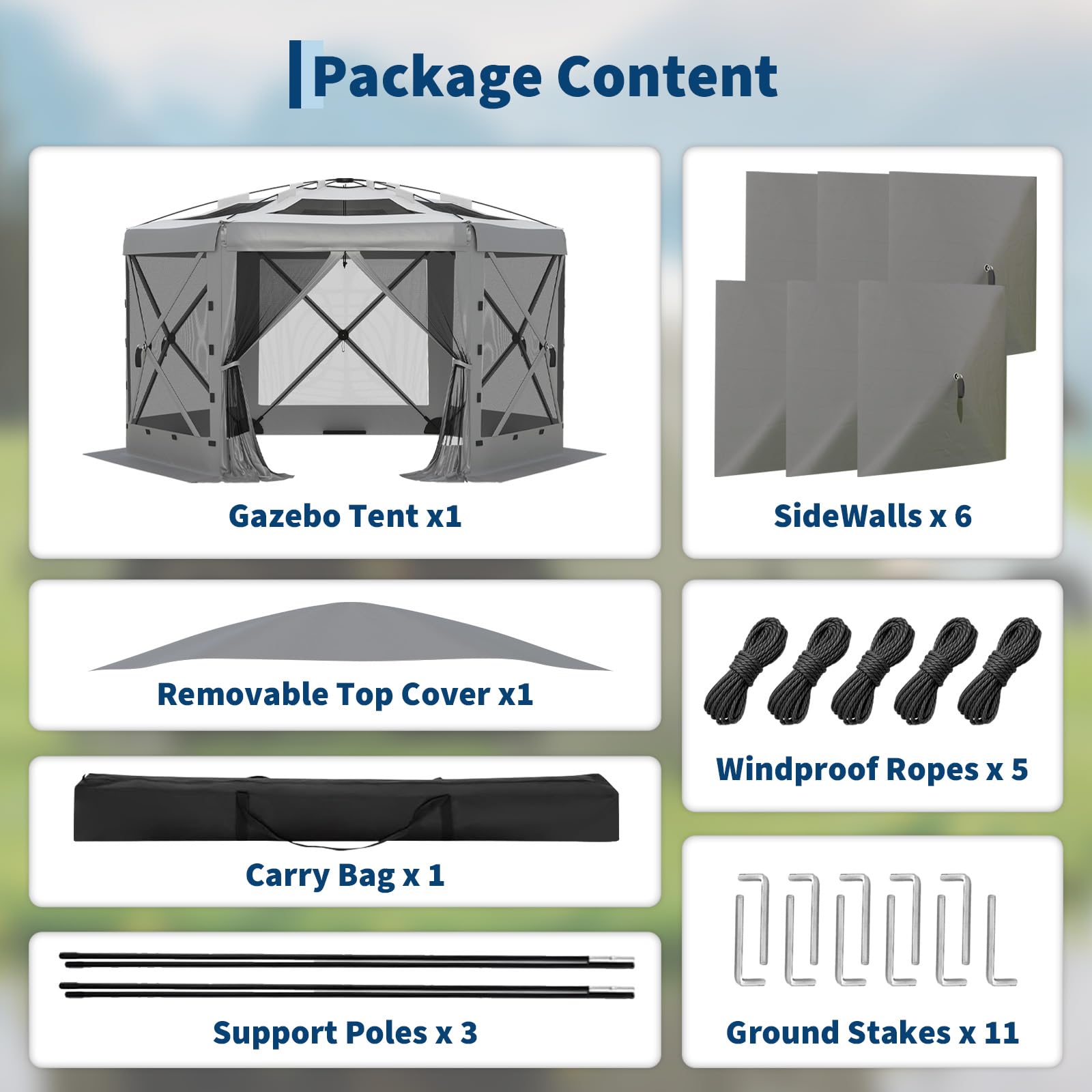 Garvee 10 x 12 FT Screen Tent, 6-Sided Pop-Up Gazebo with Removable Canopy, Waterproof UV-Resistant Mesh Shelter for Camping, Patio & Backyard, Gray