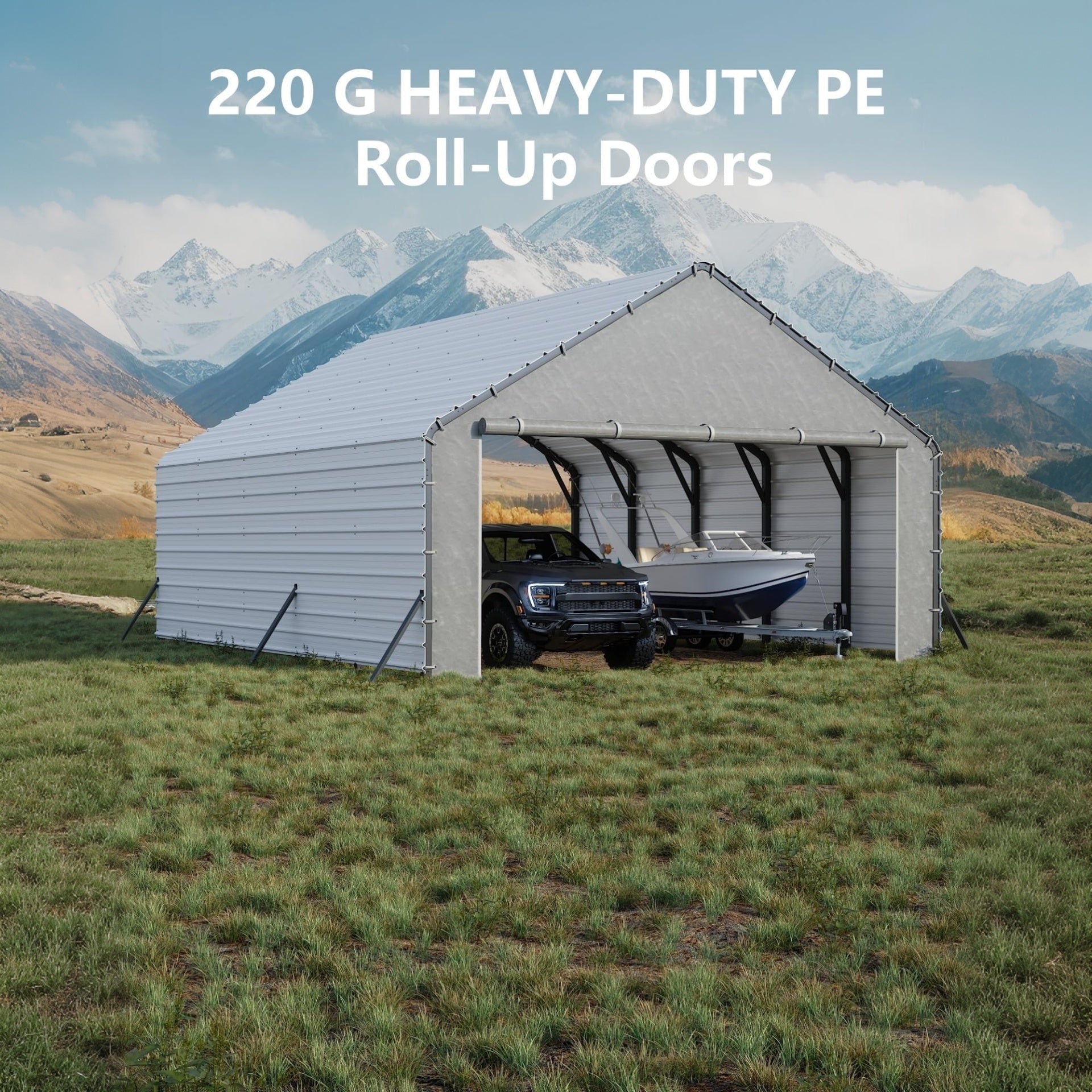 Garvee Heavy Duty Zippered Door Panels for Metal Carports – Weatherproof Tarp with Ball Bungees, Easy Install, Secure Fit – Replacement Doors for 20x25ft & 20x20ft Shelters, Grey, 20FT Width