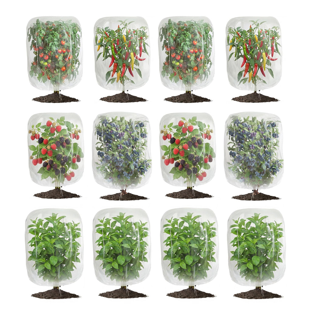 Garvee 12-Pack Plant Covers with Drawstring, 2.3' × 3.5' Breathable Garden Mesh Bags for Bird, Insect & Light Frost Protection, Reusable Netting for Vegetables, Flowers and Shrubs
