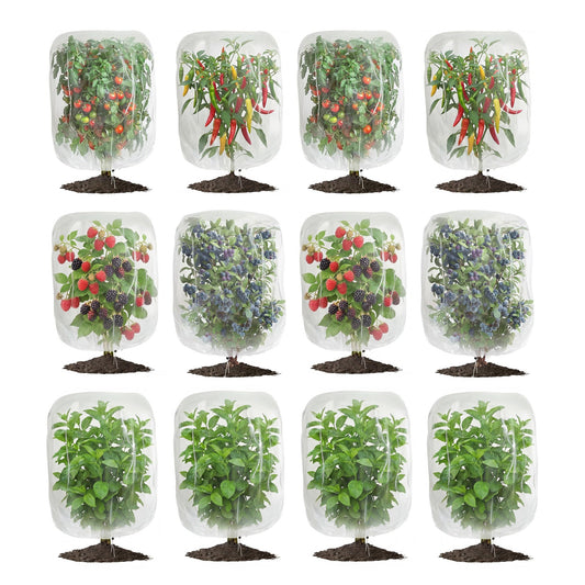 Garvee 12-Pack Plant Covers with Drawstring, 2.3' × 3.5' Breathable Garden Mesh Bags for Bird, Insect & Light Frost Protection, Reusable Netting for Vegetables, Flowers and Shrubs