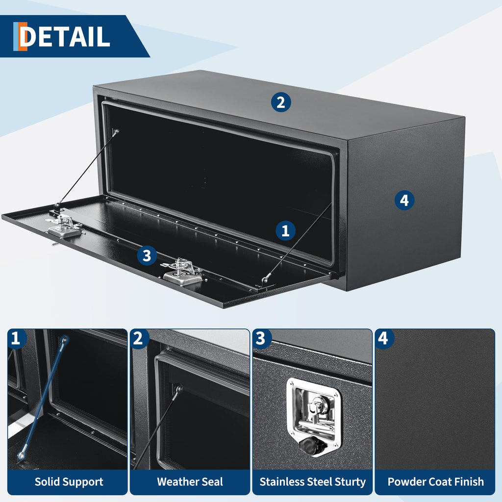 Garvee 48 x 16 x 13 in Black Steel Underbody Truck Tool Box with T-Handle fastener – Heavy Duty Weather-Resistant Storage Chest for Pickup Truck Bed, RV, Trailer, Black Base Silver Flower Spray Plastic, Underbody Tool Box