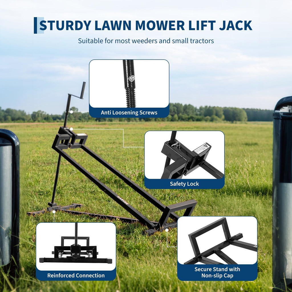 Garvee 1200 lbs Heavy-Duty Lawn Mower Lift Jack – Collapsible, Crank & Tool Handle – Anti-Slip Base – All-purpose for Zero Turn Mowers – Black