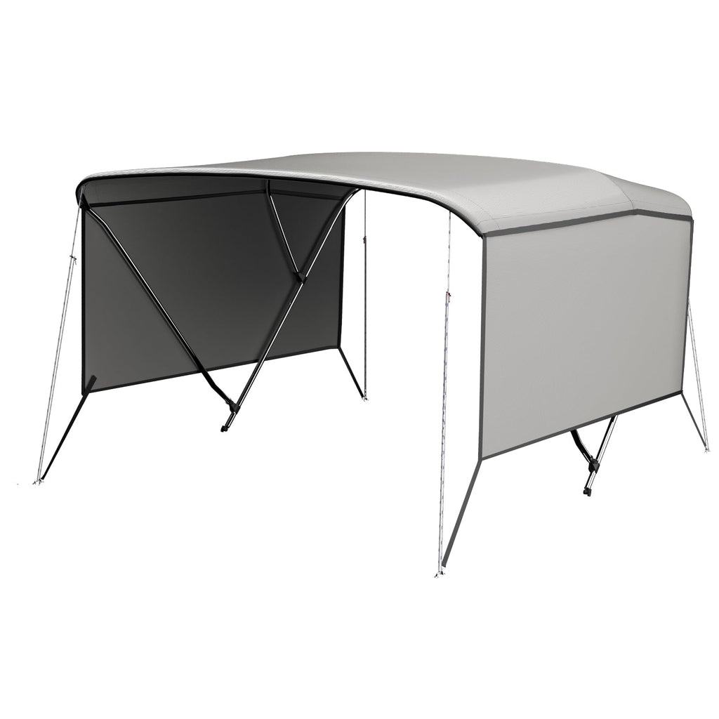 Garvee 3 Bow Bimini Top for Boats – Marine-Grade 600D Waterproof Polyester Canopy with Adjustable Aluminum Frame, Removable Mesh Side Curtains, Sun Shade Protection, Rear Support Poles, Straps, Storage Bag – Grey – Size: 6'×67-72"×46" – 4-Wind Rope,