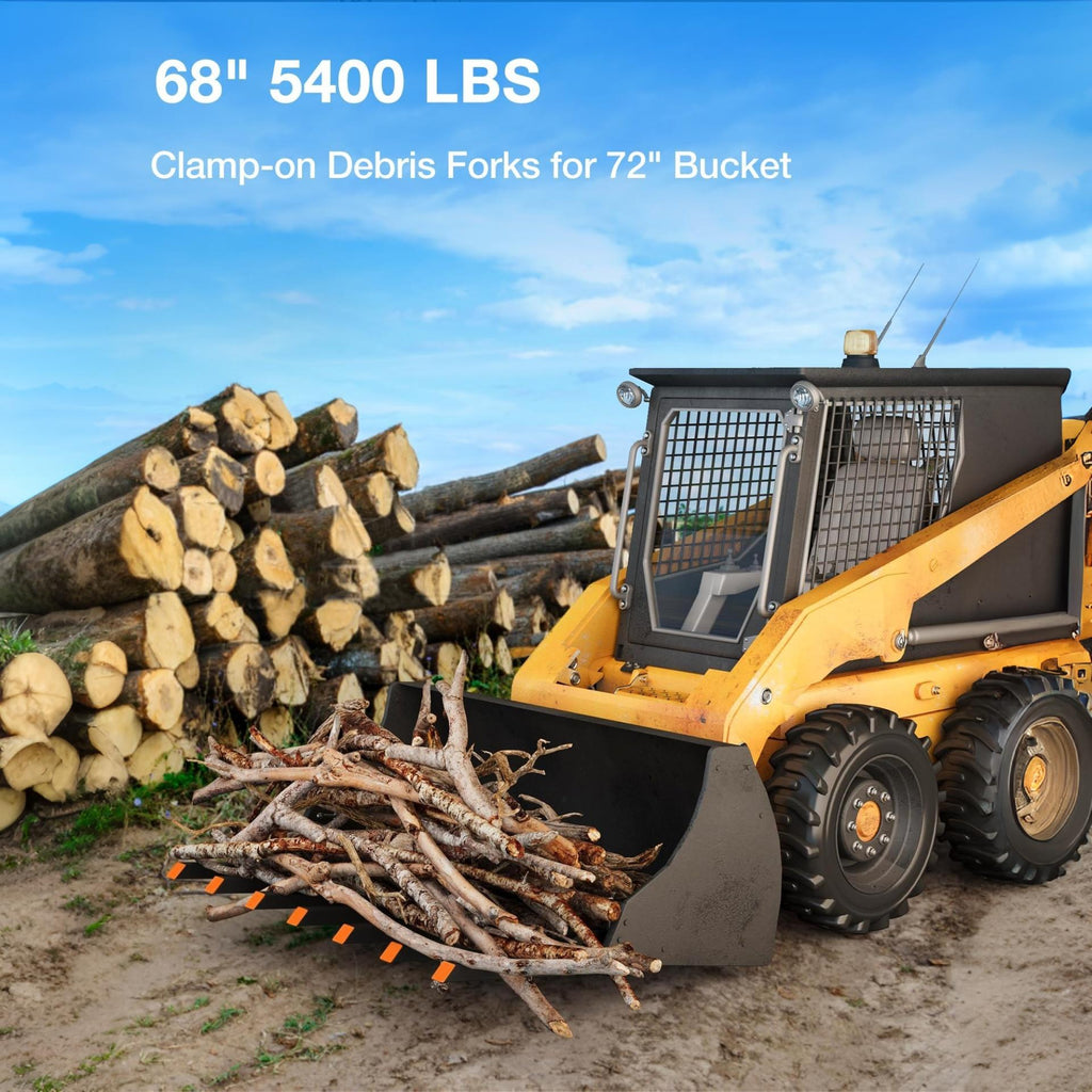 Garvee 68" Clamp-On Debris Forks, 6000 lb Steel Pallet Fork Attachment for Tractor Loader Bucket