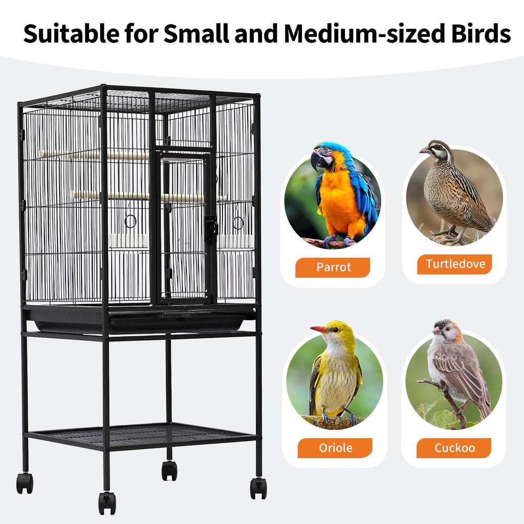 Garvee Large Bird Cage, 40.5"H Big Bird Cage with Stand for Parakeets Parrots Conures Lovebird Cockatiel Black