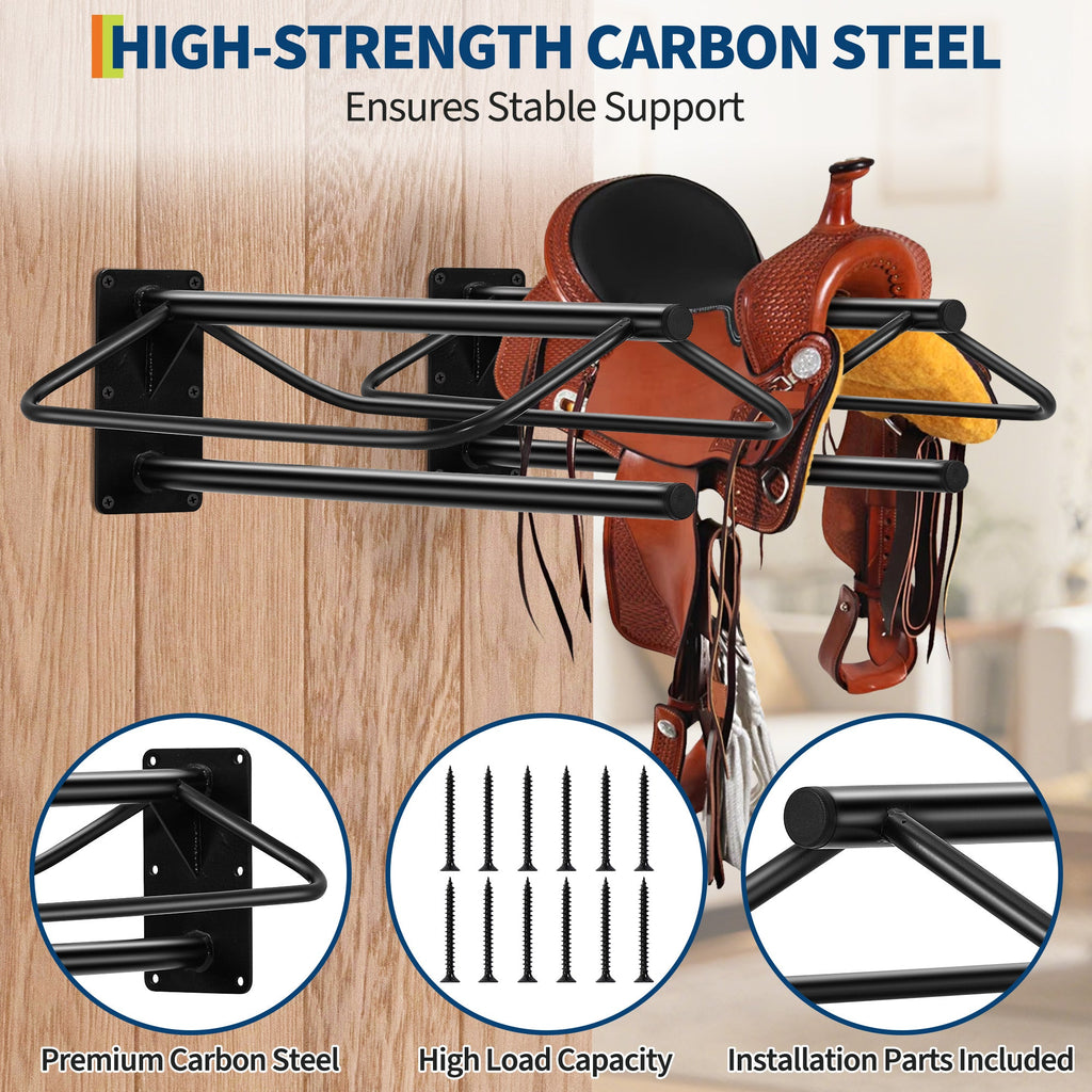 Garvee Heavy Duty Wall Mounted Saddle Rack Set – Carbon Steel Holder with Double Padded Arms – For English & Western Saddles, Bridles, Blankets, Horse Tack – Stable, Barn, Tack Room Organization – 6 Pack