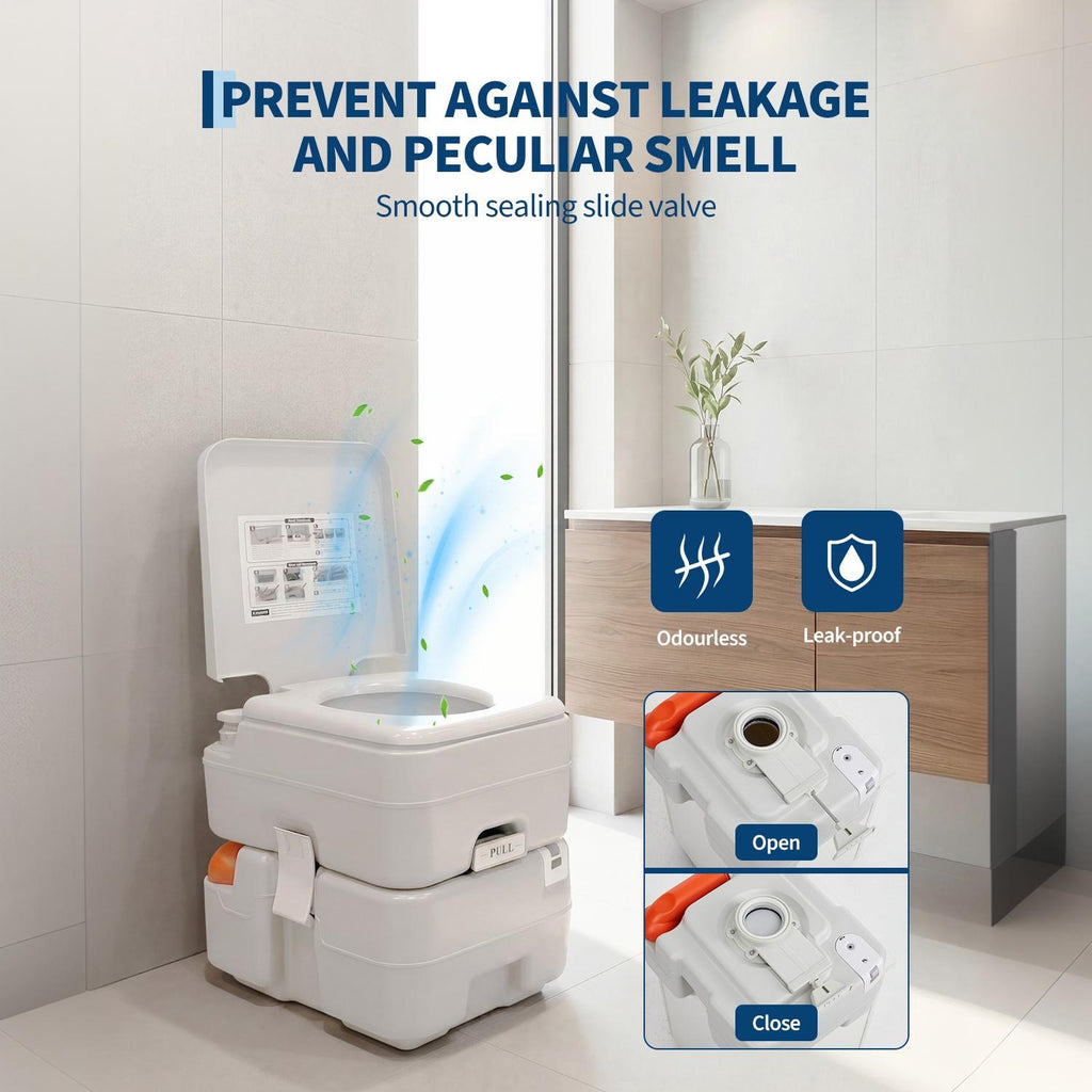 Garvee Pressurized 3-Outlet Flush Portable Toilet for Home & RV – 20L Display, Round Seat, Level Gauge, 22L Detachable Waste, 12L Clean Water Tank, Gray White – Pull-Out Water | Portable toilet 20L display three-outlet water pressure type pull-out water |