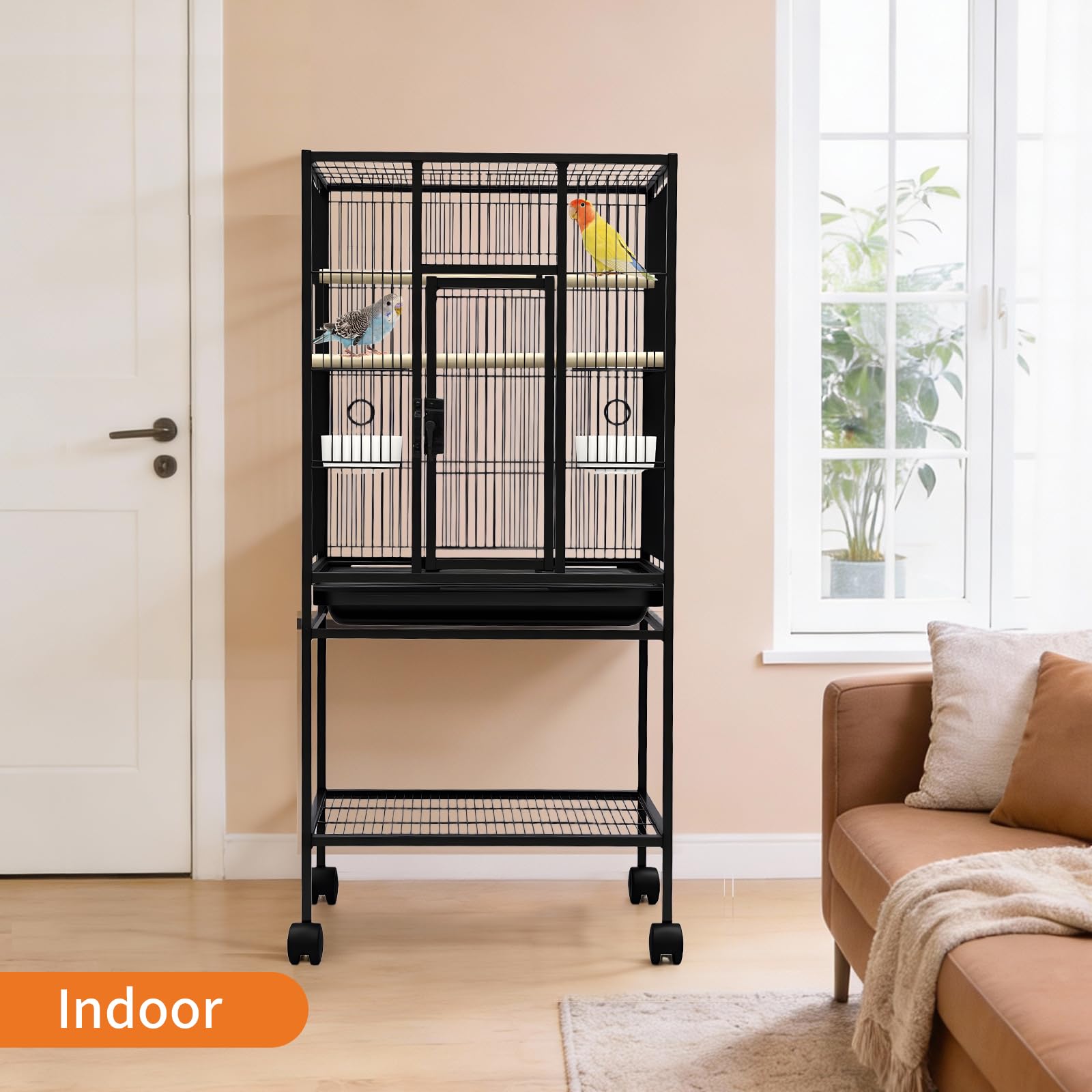 Garvee Large Bird Cage, 40.5"H Big Bird Cage with Stand for Parakeets Parrots Conures Lovebird Cockatiel Black