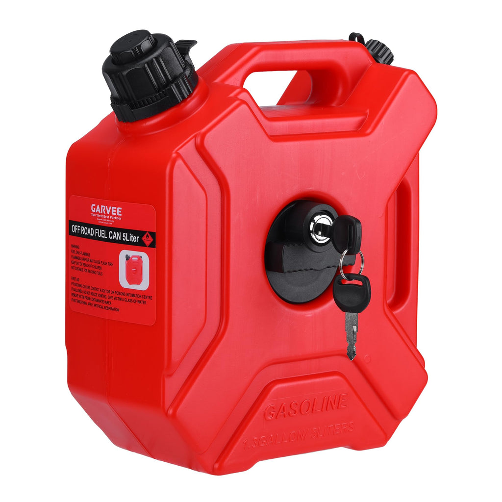 Garvee Secure 5L Portable Gas Can with Locking Mounting Bracket – Heavy-Duty HDPE Fuel Tank for Motorcycle, ATV, UTV, Off-Road – Includes Key Lock, U-Bolt for 1" Tube – US Market, Lockable