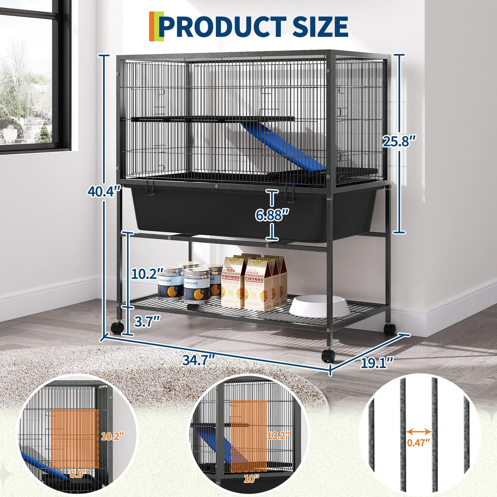Garvee Ferret Cage, 40.4" h Large Ferret Nation Cage with 3 Removable Platforms, Deep Tray, Storage Shelf, Metal Small Animal Cages on Wheels for Sugar Glider, Guinea Pigs, Chinchillas, Rabbit