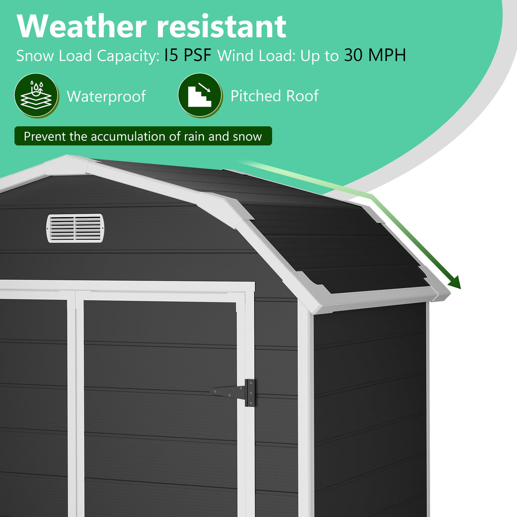 Garvee 6×4.5FT Resin Outdoor Storage Shed, Waterproof Garden Tool Shed with Floor, Window, Vents, Lockable Door & Ramp, UV-Resistant Patio Storage House for Backyard, Black