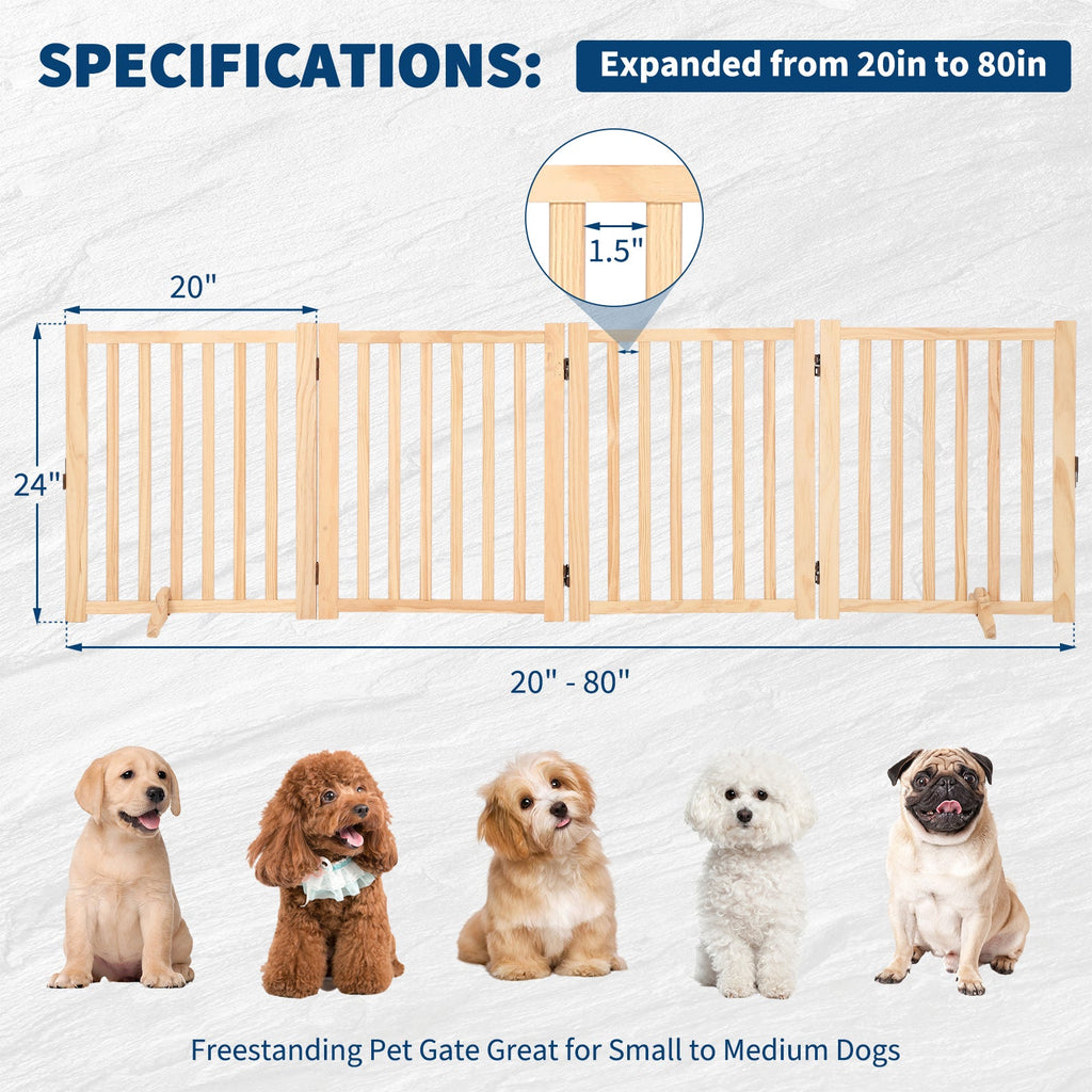 Garvee Wooden Freestanding Dog Gate, Collapsible Pet Gate with Support Feet, Indoor Dog Fence for The House,Doorways, Stairs，Expandable Pet Fence -4 Panel H:24”