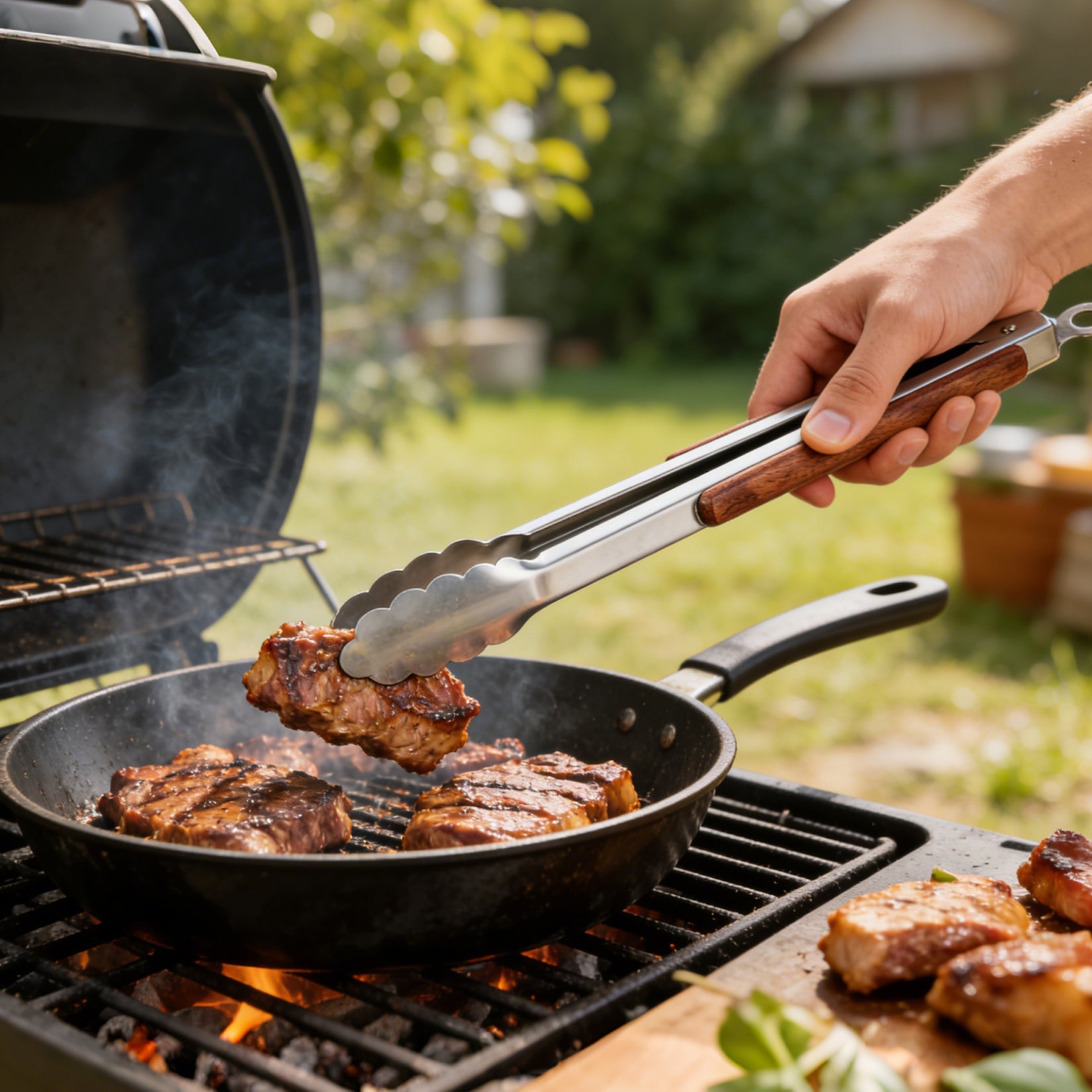 Garvee Heavy Duty Stainless Steel BBQ Grill Tool Set, 3-Piece with Heat Resistant Pear Wood Handles – Slotted Serrated Spatula, Meat Fork, Locking Tongs – Non-Slip Outdoor Grill Accessories for Barbecue, Camping – Color: Pear wood