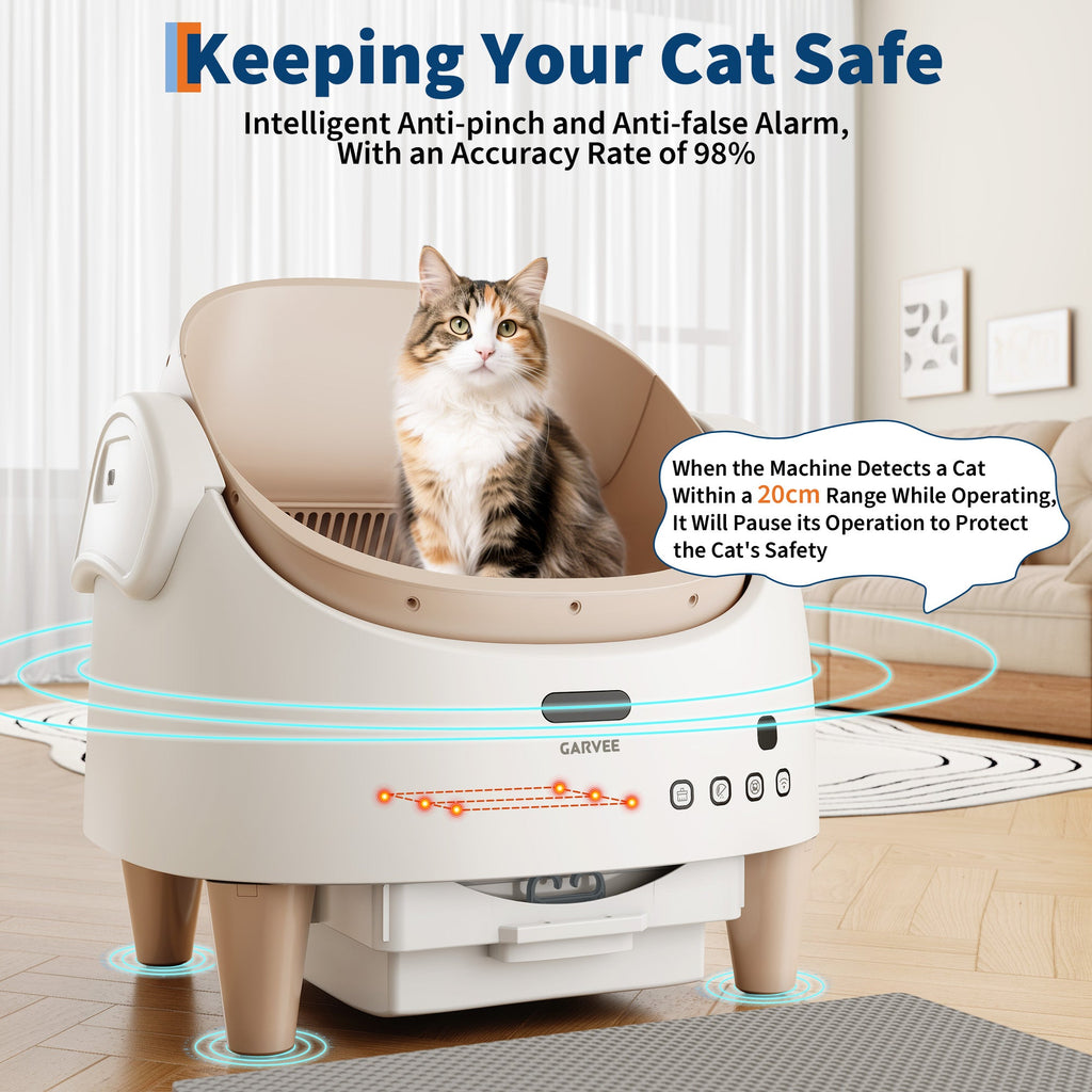 Garvee Smart Self Cleaning Cat Litter Box with App Control, Automatic Odor-Free Cat Toilet with Large Waste Bin and Disposable Bags, Open Top Design for Single or Multi Cat Households, Coffee