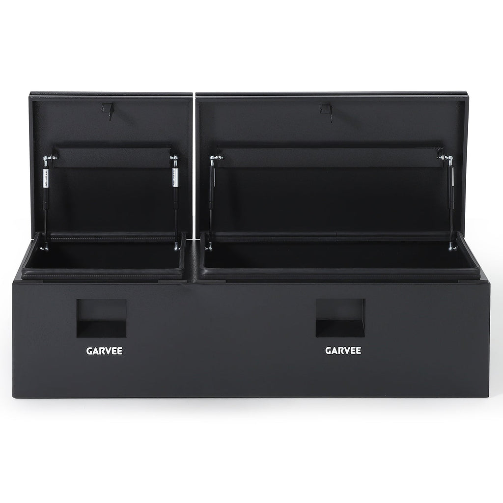 Garvee 48"X16"X14" Heavy Duty Steel Truck Bed Tool Box – Double Lid, Grooved Weatherproof Metal Chest with T-Handle & Side Handle, Durable Organizer for Pickup Truck, RV, Trailer, Front Double, Black