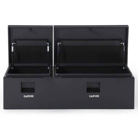 Garvee 48"X16"X14" Heavy Duty Steel Truck Bed Tool Box – Double Lid, Grooved Weatherproof Metal Chest with T-Handle & Side Handle, Durable Organizer for Pickup Truck, RV, Trailer, Front Double, Black